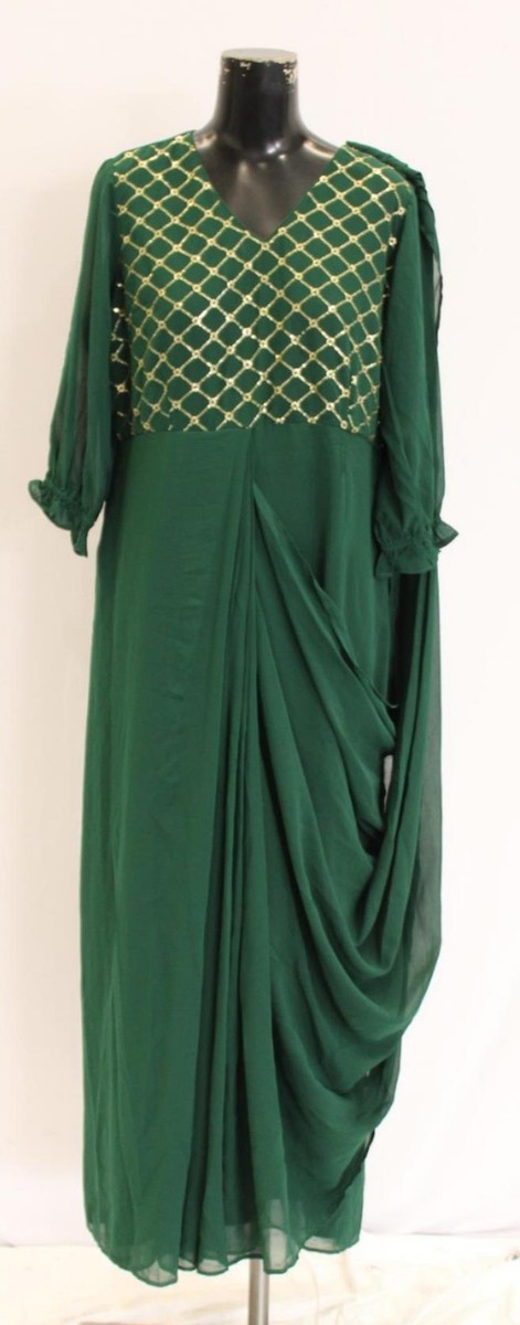indya green dress Womens Pre-Stitched Saree Georgette Embroider CF6 Dark Size XL SWEET 16 DRESS