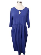 Loralette Women’s Midi Dress  16  Blue Knit Pullover Pockets Prairie 3/4 Sleeve 