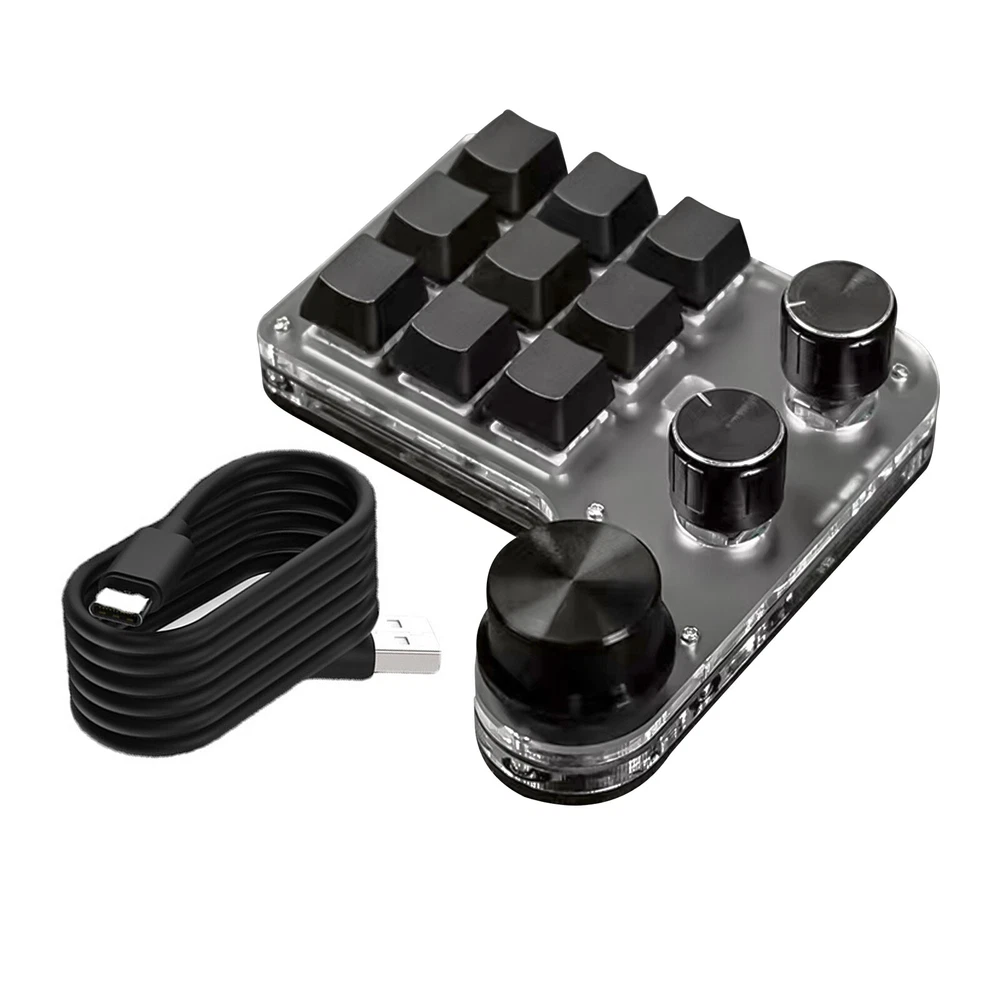 Compact 9-Key Mechanical Keyboard with 3 Knobs and Multifunctional Features for Enhanced Productivity and Control
