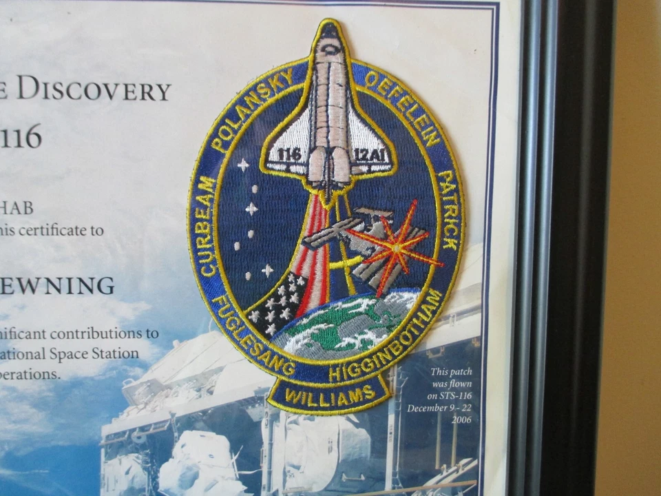 NASA SPACE SHUTTLE STS-116 SPACEHAB/SPACE STATION CERTIFICATE w/FLOWN PATCH-2006 - Image 2 of 4