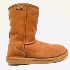 EMU Australia Tan Mid Calf Boots Wool Suede Faux Fur Lined Shoes Youth SZ K 2