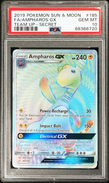 Sun & Moon - Team Up #185/181 Ampharos GX (Secret Rare) Rainbow PSA 10 GEM MINT