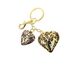 Hearts Keychain Leopard Print Double Charm Gold Metallic Gift Accessory