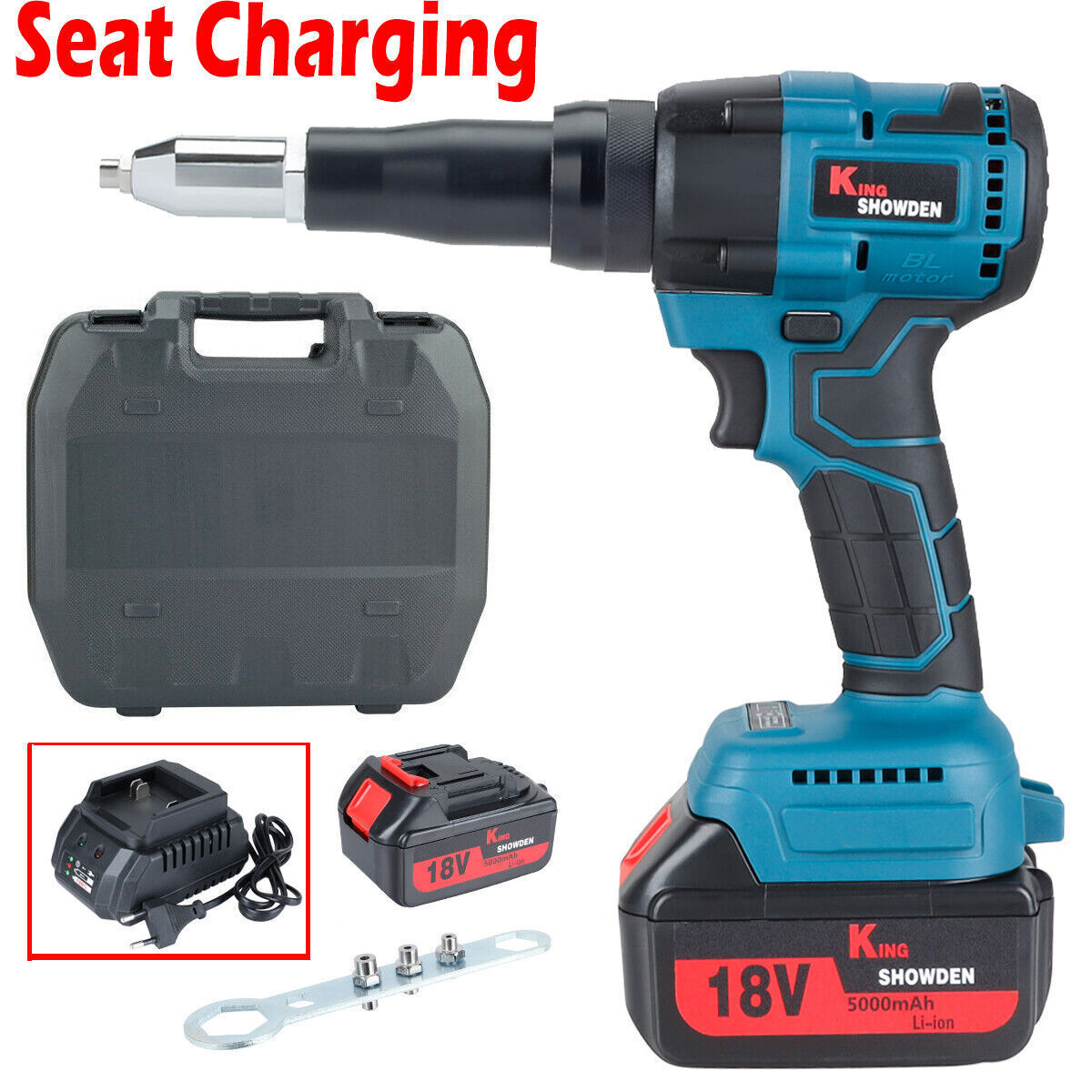 18V Electric Cordless Blind Rivet Nut Gun Brushless Automatic W/ 2x