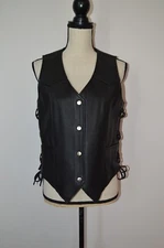 Bikers Club Black Vest Conceal Carry Black Leather Vest Pink Skulls Size Large