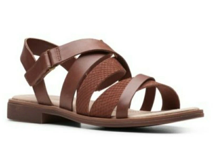 CLARKS SANDALI DONNA * DECLAN MIX * PELLE MOGANO COMBI CINTURINO UK 5 5 D