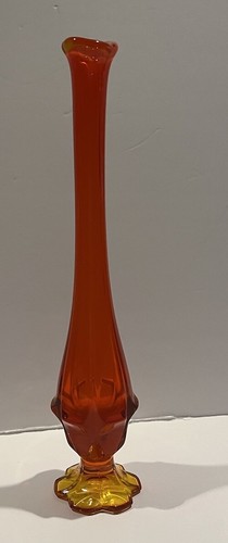 Vtg Fenton Amberina Swung Vase 14 1/4 Mid Century Modern Glass Bud Stretch Nice