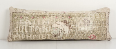 Muted Brown Turkish Oushak Rug Pillow, Olivia Green Kurdish Boho Woven Carpet