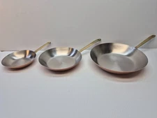 3 Vintage Paul Revere 1801 Cookware Skillets copper stainless pan  brass handle