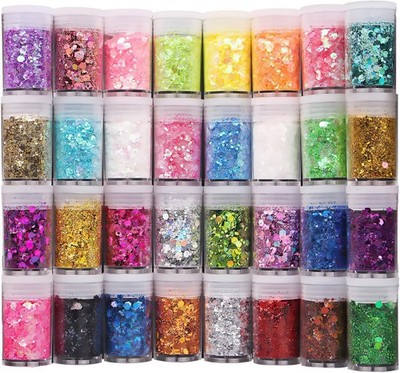 32-Piece Craft Glitter Set, Colours Glitter Powder Set for Crafts for