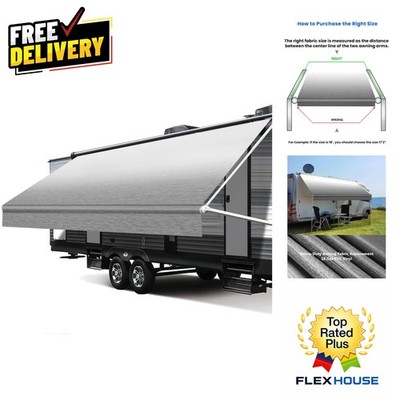 All-Weather 16' RV Awning Fabric - 100% Waterproof Vinyl Canopy Replacement
