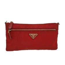 PRADA Pochette Pouch Nylon Red Auth am4699