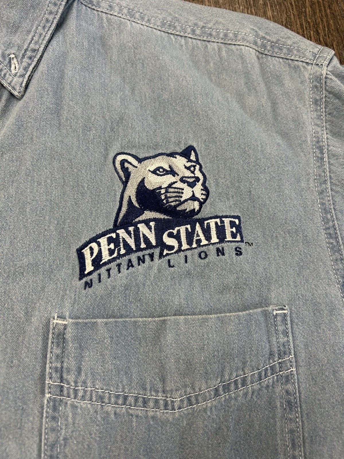 Vintage Penn State Denim COPA Nittany Lions Blue Button Down Size Medium RARE image 2