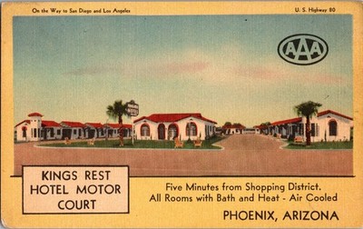 Postcard Kings Rest Hotel Motor Court Phoenix Arizona Linen Unposted