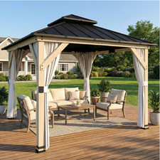 Wooden Garden Gazebo Metal Patio Canopy Pergola Shade Shelter Hardtop Structure