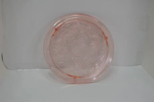 Jeannette Sunflower Pink 10" Cake Plate Depression Glass Pink Daisy