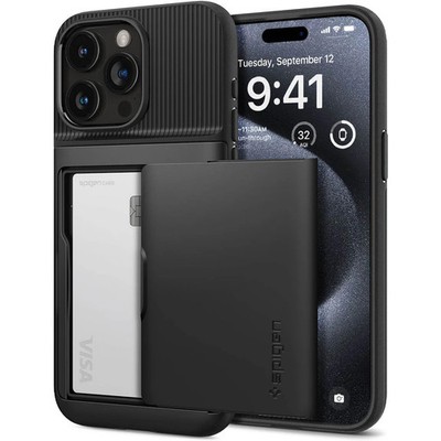 Handyhülle für iPhone 15 Pro Spigen Case Cover Futeral Etui Schutzhülle Schwarz