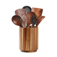 Sameme Acacia Wood Utensil Holder for Kitchen Counter, 360° Rotating 7.3 Larg...