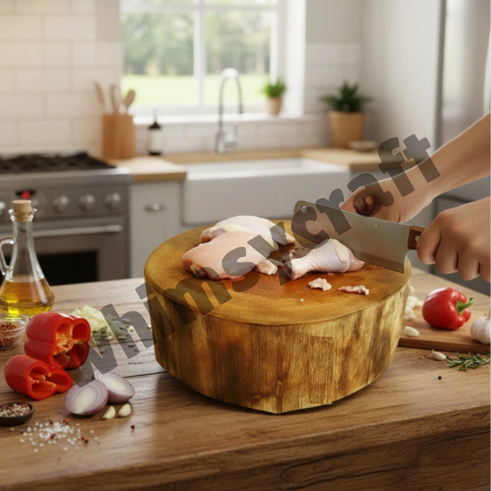 Wooden Chopping Cutting Board Handcrafted Barker Live Edge Butcher Block 10x4in - Image 2 of 4