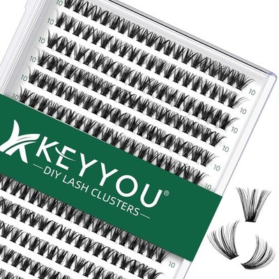 KEYYOU Lash Clusters 300pcs Individual Lashes, 40D 0.07C Curl 10mm DIY Eyelash E
