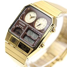 CITIZEN Ana-Digi Temp Gold Watch JG2103-72X Retro Model Quartz LCD Vintage Style