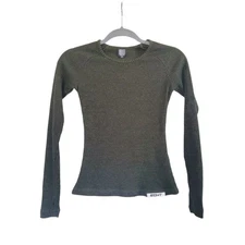 ECHT Dark Green Ribbed Long Sleeve Gym Base Layer Comfort Top, Women's XS