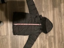 Black Hooded Puffer Jacket Long Sleeve Zipper Unisex Kids Winter Casual