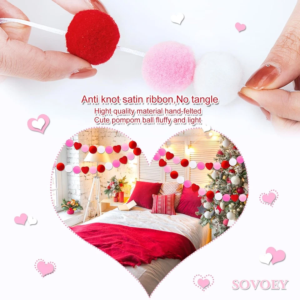 Guirnalda Corazón Fieltro - Guirnalda Fieltro Corazón, Guirnalda Bola Banner Decoraciones para Manto Foto 4 de 4