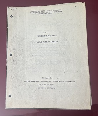 Consolidated Convair Valiant Airplanes C.A.A. Airworthiness Requirements COPY