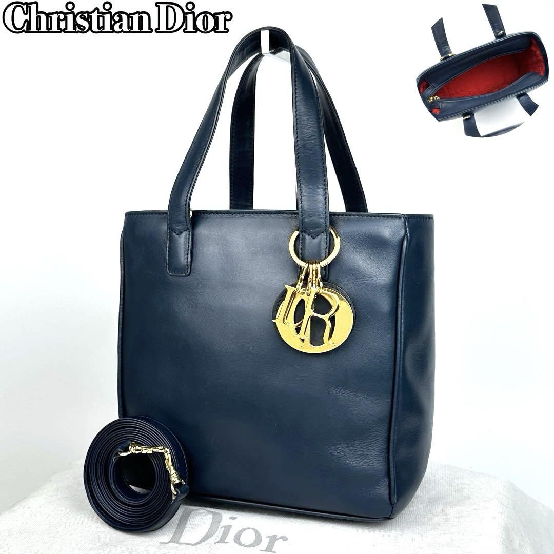Lady Dior Navy Leather Handbag with Gold Hardware and Charm Luxury Bag New