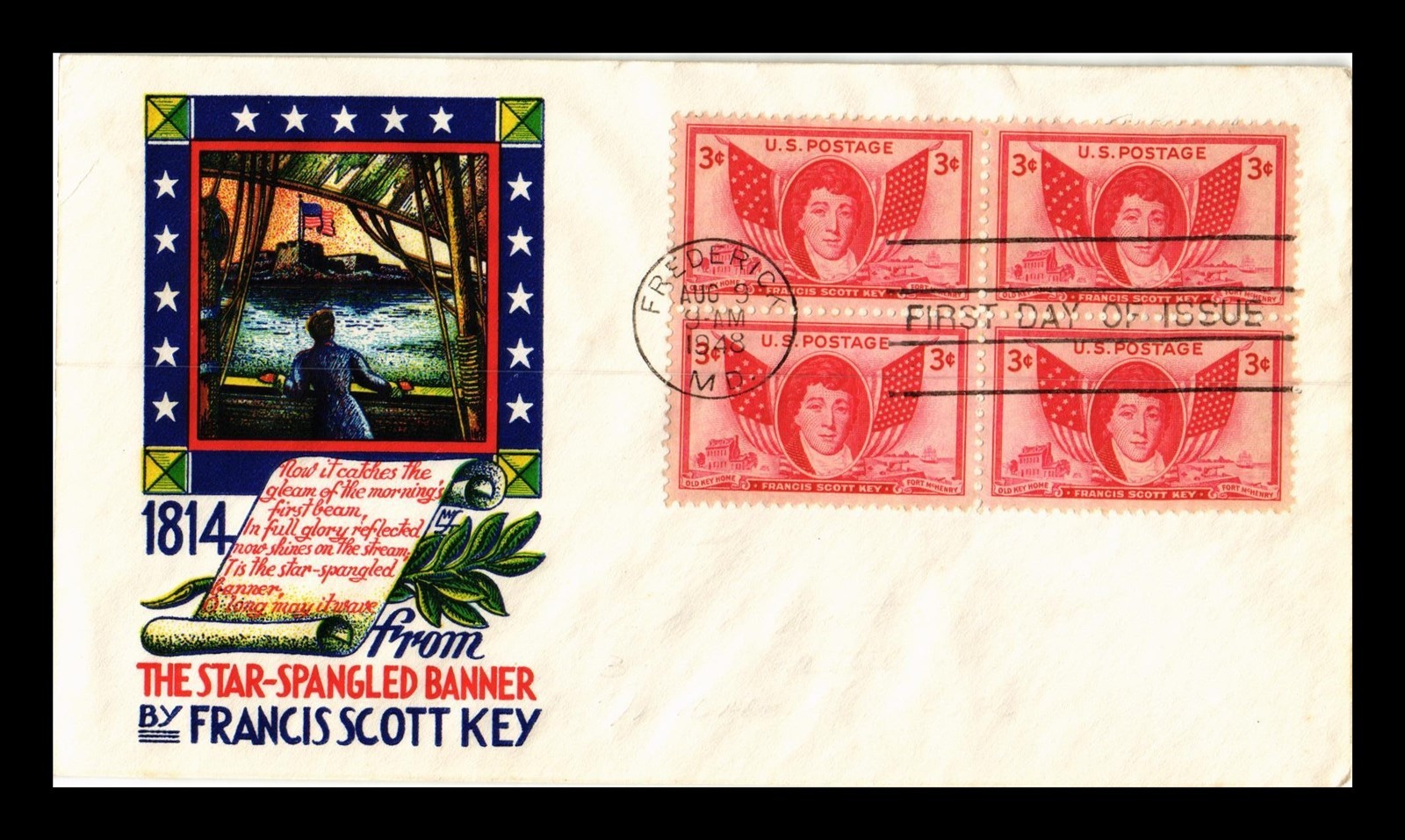 Dr Jim Stamps Us Cover Francis Scott Key Fdc Scott 962 Block Of 4 Cachet Craft