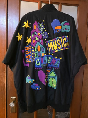 #ad #ad Vintage Silkscapes Appligue Art to Wear Oversize Jacket Button Pocket Black O S $74.20