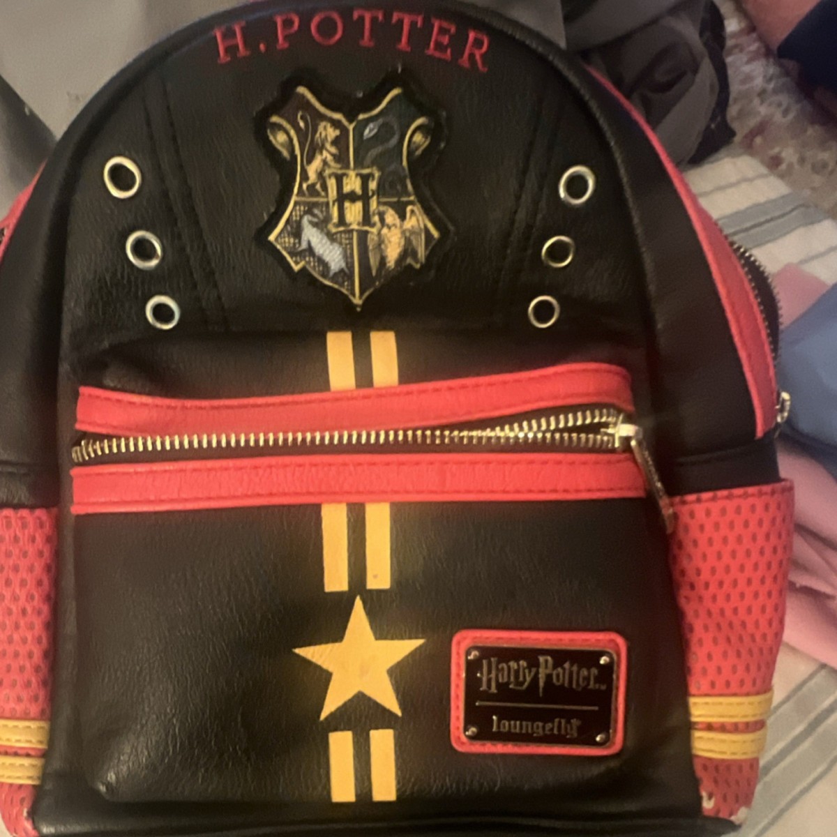 Loungefly Black Hogwarts Crest Mini Backpack with Gold Accents k2-_4f86c9ee-a10f-45d2-a83d-  main image 4