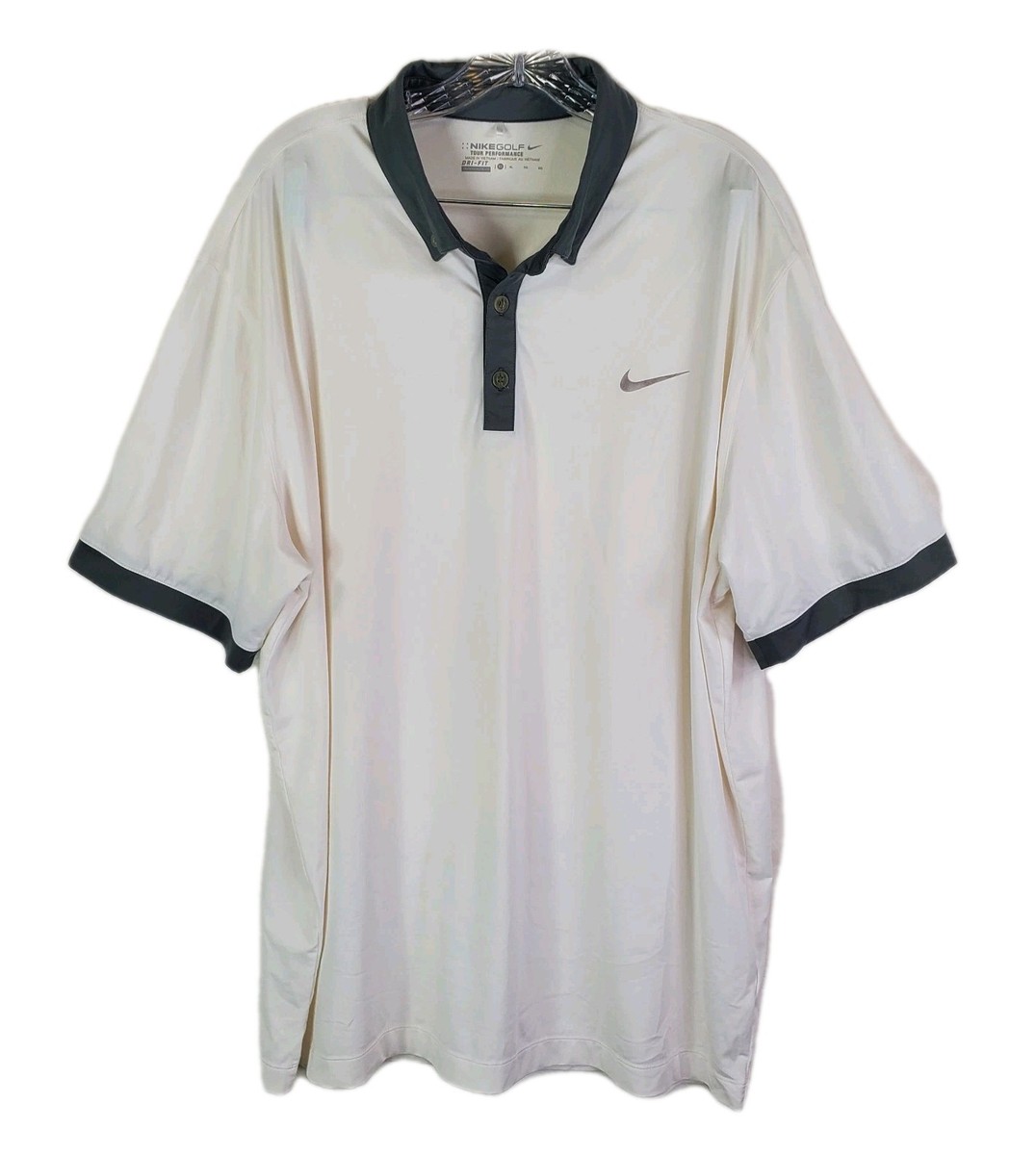 Nike Golf Tour Performance Dri Fit Polo White Gray Sz XL