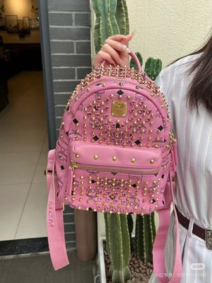 MCM Pink Crystal & Stud Mini Backpack Authentic MCM Pink Visetos Crystal & Stud Mini Backpack With  main image 4