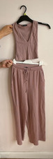 Zara two piece lounge wear cropped top trousers size small pink excellent