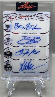 Barry Sanders/Emmitt Smith/Bo Jackson/Marcus Allen 2022 Leaf Pearl Quad Auto 1/4
