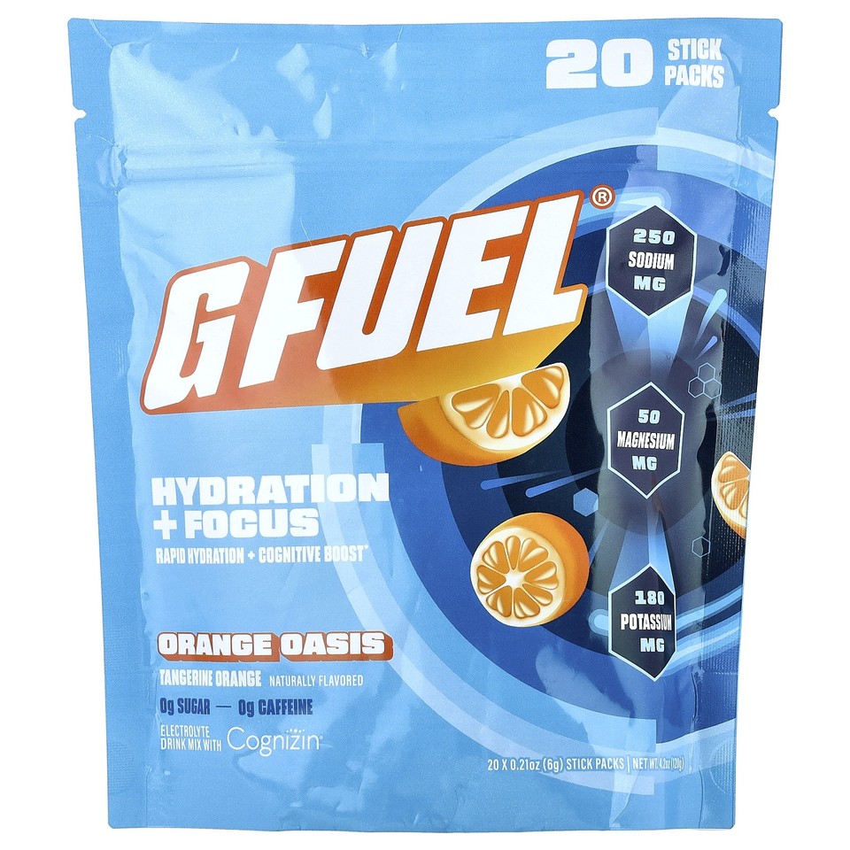 Hydration + Focus, Electrolyte Drink Mix with Cognizin®, Orange Oasis, 20 Stick