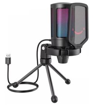 FIFINE RGB Lighting USB Freestanding Microphone Black with Tripod Stand