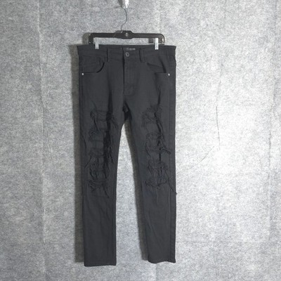 KDNK Jeans Mens 36 Black Distressed Ripped Slim Fit Streetwear Denim Fashion LA