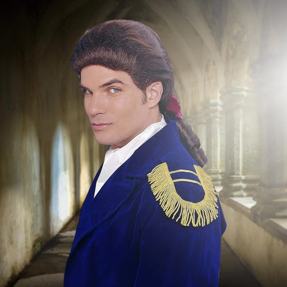 Peluca De Disfraz Colonial Duke Para Hombre Con Lazo - Marrón - Imagen 3 de 4