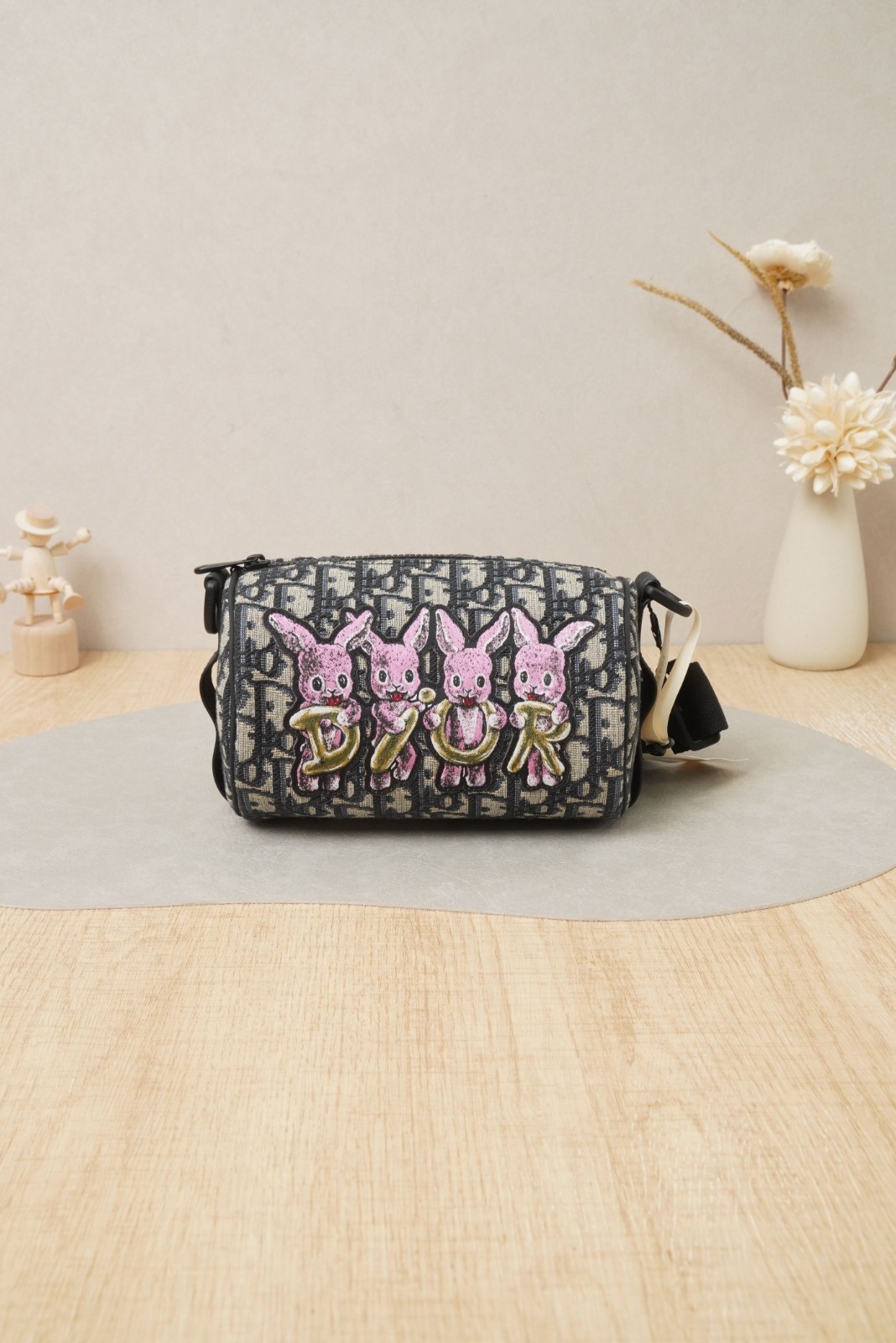 Dior Roller Mini Bucket Bag Rabbit Embroidery Monogram Canvas/Strap