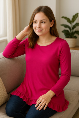 Chasing Fireflies Women's Large 10 12 Long Sleeve Ruffle Pink Shirt Top NWOT