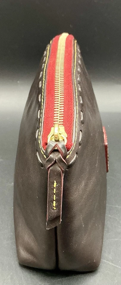 RARE VTG Dooney & Bourke Black Florentine Med Domed Cosmetic Case Red Zip Pouch - Image 3 of 4