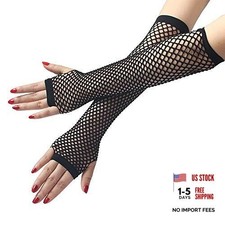 Women's Girls 80's Theme Party Emo Fingerless Arm Fishnet Gloves Black