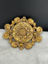 Vintage Victorian Revival Brooch Gold Tone Art Nouveau Repousse
