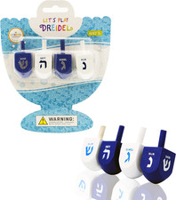 Bulk Solid Blue  White Wooden Hanukkah Dreidels, Hand Painted with English Tran