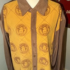 Versace like Men s 2XL Medusa Graphic Print LS Button-Up super rare. 90s slick