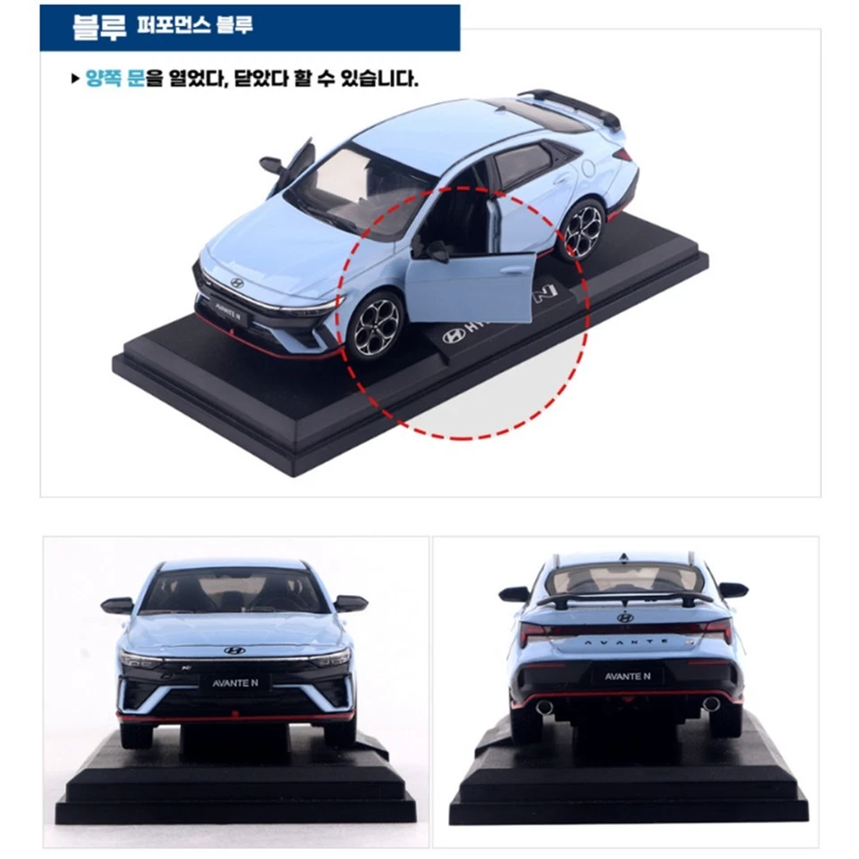 Hyundai Avante N Facelift 1:38 Diecast Modelo Coche Azul Pull Back Juguete con Base Foto 2 de 4