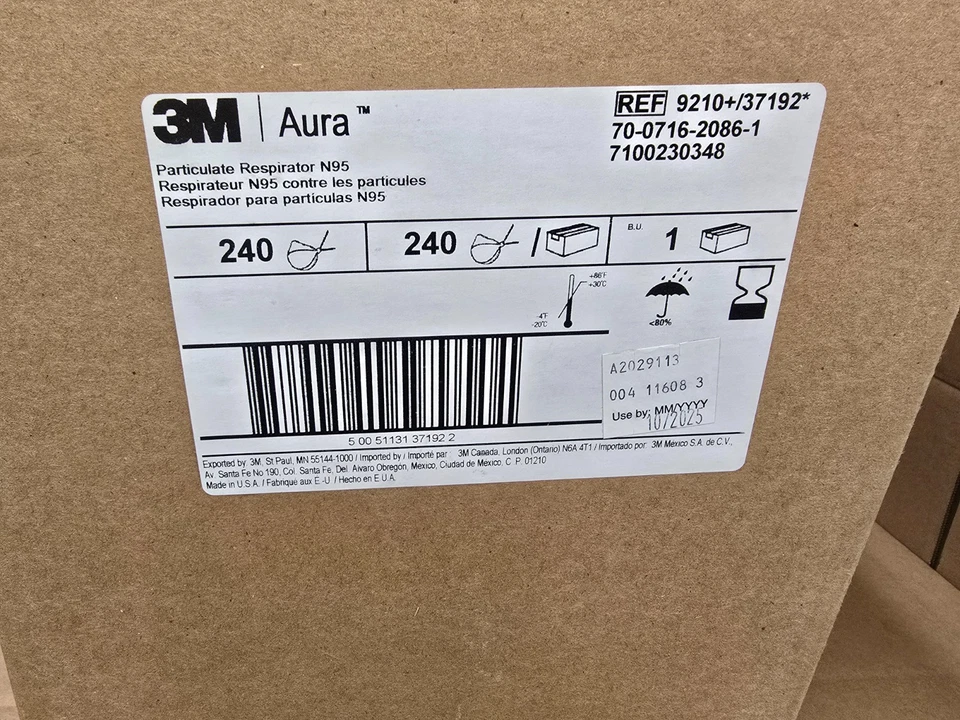 3M Genuine Aura 9210+ N95 Particulate Respirator Disposable Masks Case of 240 - Image 3 of 4